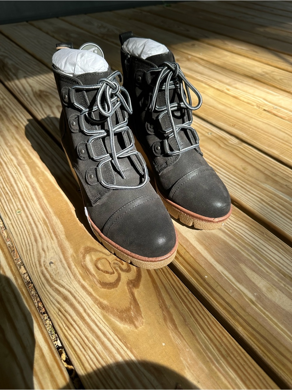 MIA Black Lace-Up Ankle Boots with Tan Contrasting Sole